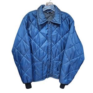 VTG 70s 80s Blue Quilted Jacket Coat Men’s Size XL Streetwear Workwear Grunge